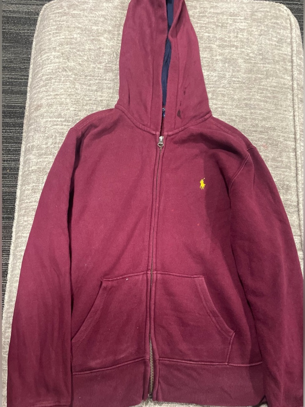Ralph Lauren Kids Burgundy Full-Zip Hoodie with Yellow Pony